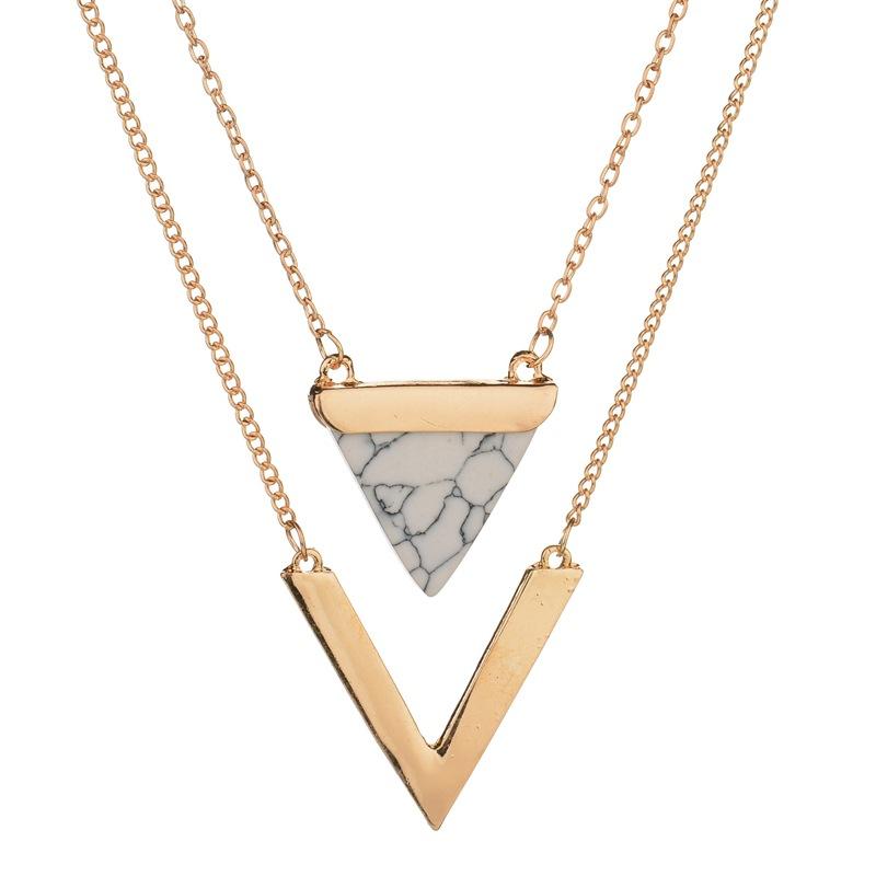 Popular official website with the same triangle turquoise pendant necklace V-shaped double-layer clavicle chain