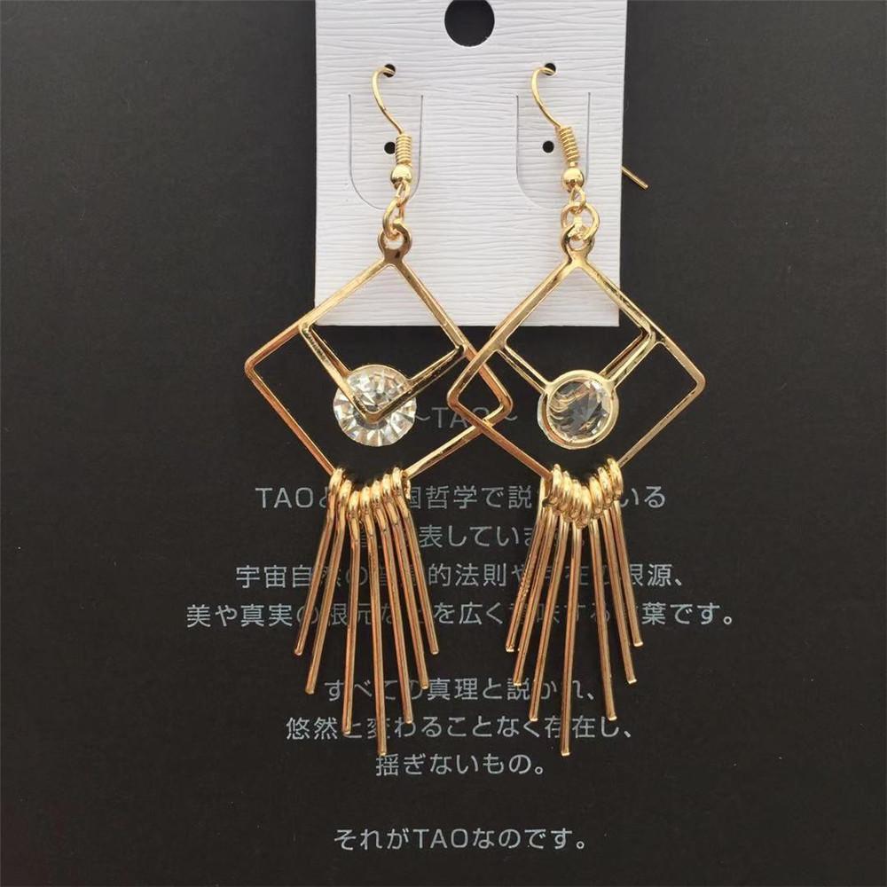 Rhombus Quadrilateral Tassel Earrings Clip Drill Earrings Ethnic Earrings Popular Jewelry Indian Shrimp