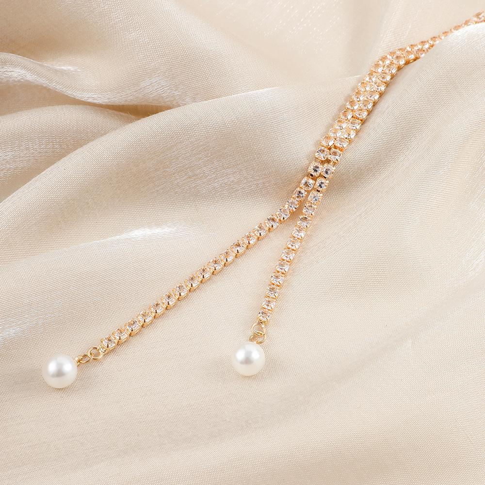 Fashion simple tassel full diamond pearl necklace light luxury super flash niche design irregular clavicle chain