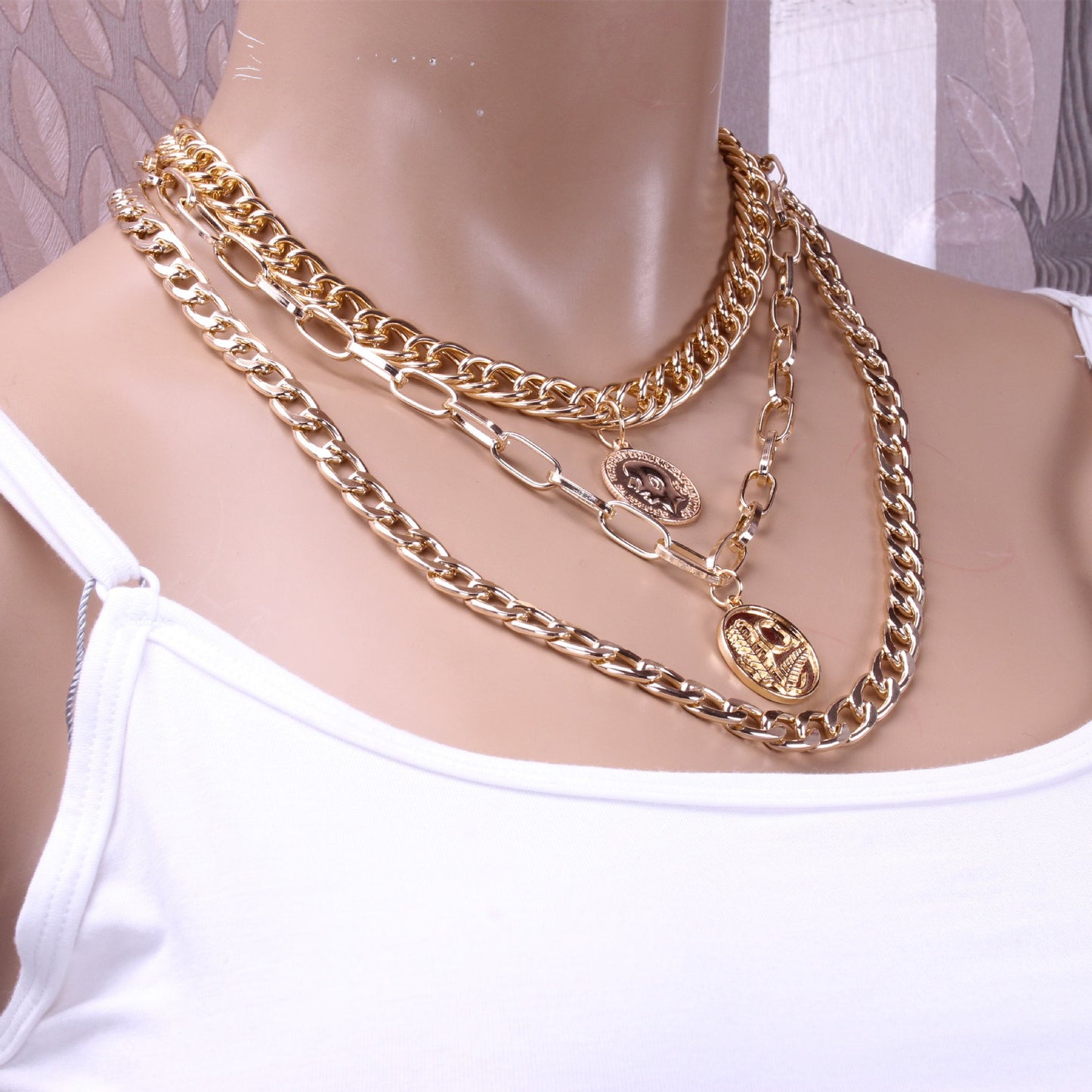 Jewelry Personality Round Card Coin Pendant Necklace Hip Hop Trendy People Image Multilayer Chain Necklace Female