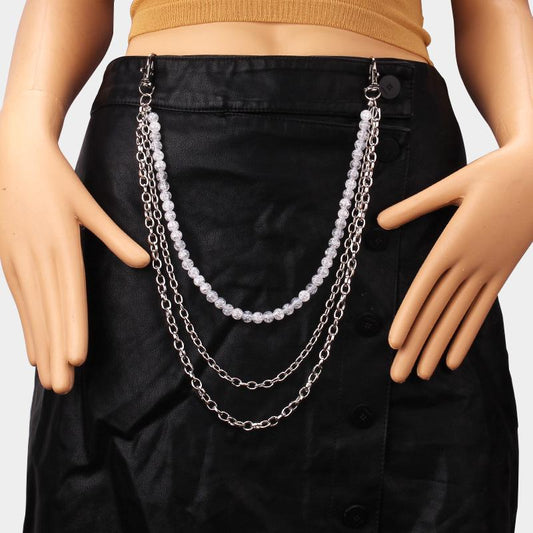 Punk chain glass broken flower beads multi-layer pants chain all-match hip-hop waist chain cool ins skirt chain