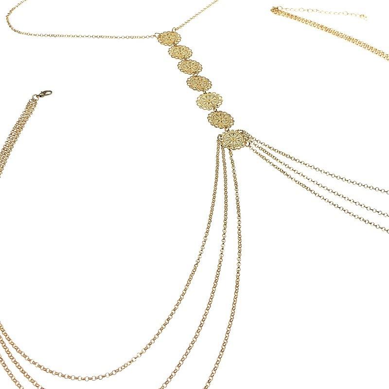 Jewelry Retro Fashion Simple Carved Flower Plate Beach Back Body Chain Necklace Female