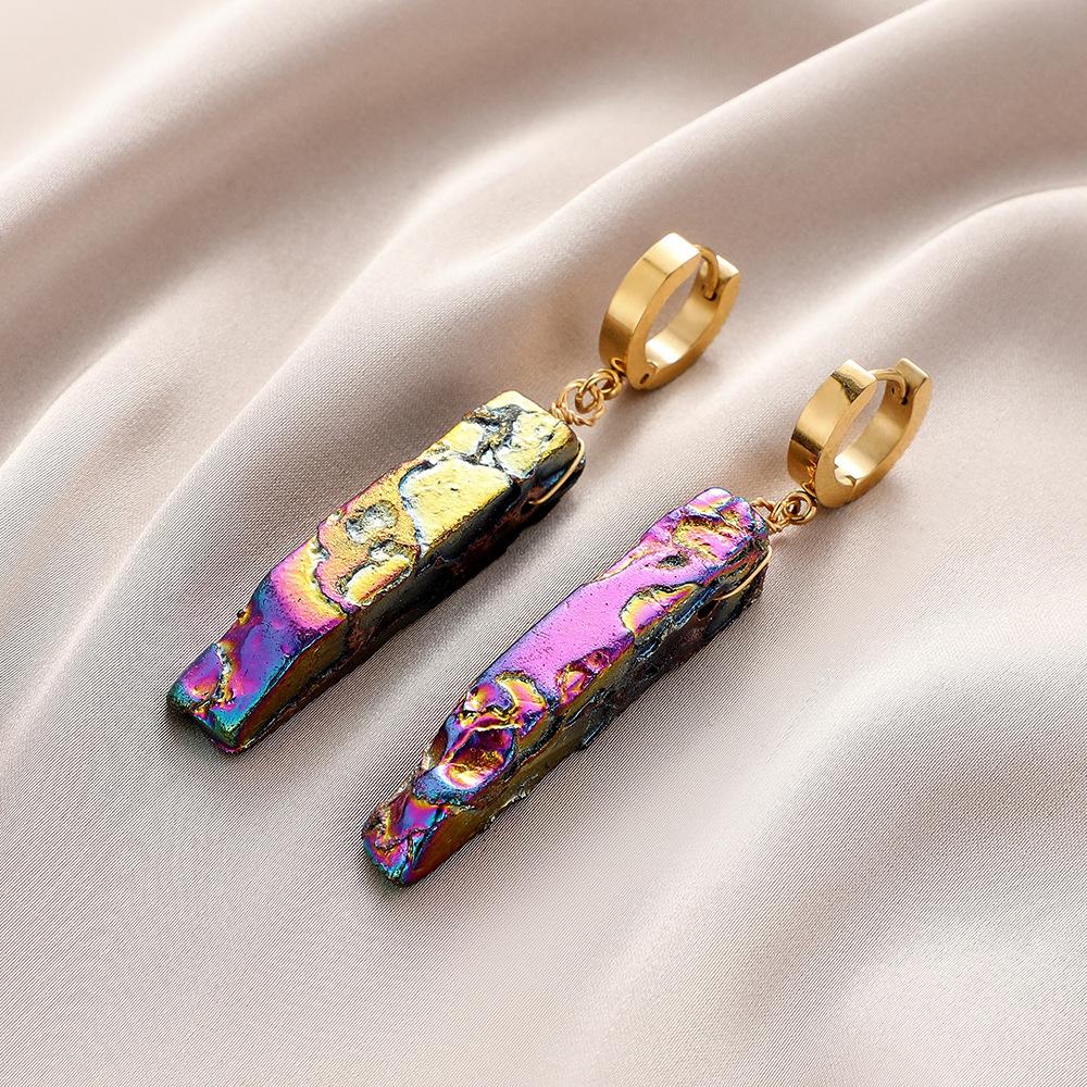 Fashion Irregular Stone Plated Stainless Steel Earrings Personality Titanium Steel Earrings Simple Ear Jewelry Women