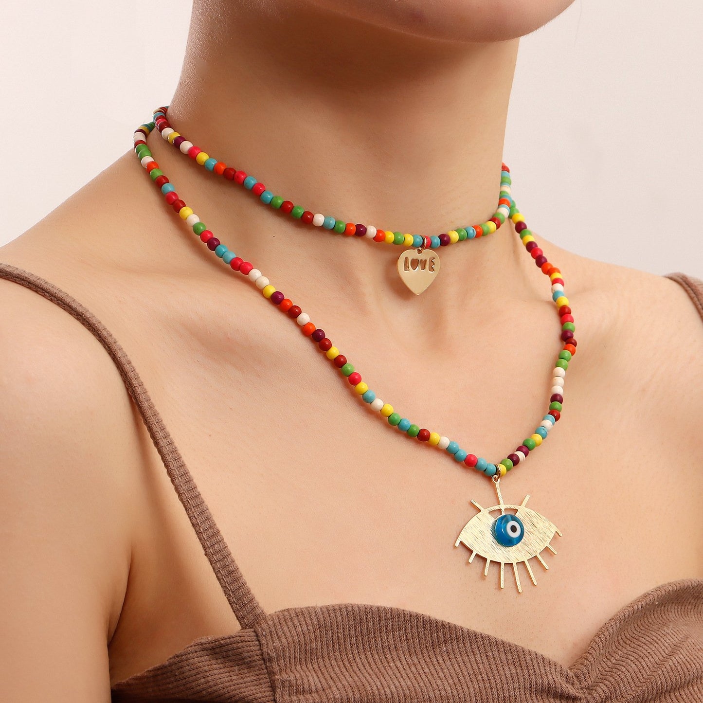 Jewelry personality fashion color turquoise devil's eye multi-layer necklace trend hip-hop eye necklace