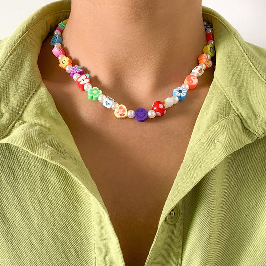 Jewelry Personality Design Random Daisy Fruit Necklace Imitation Pearl Mushroom Clavicle Single Layer Necklace