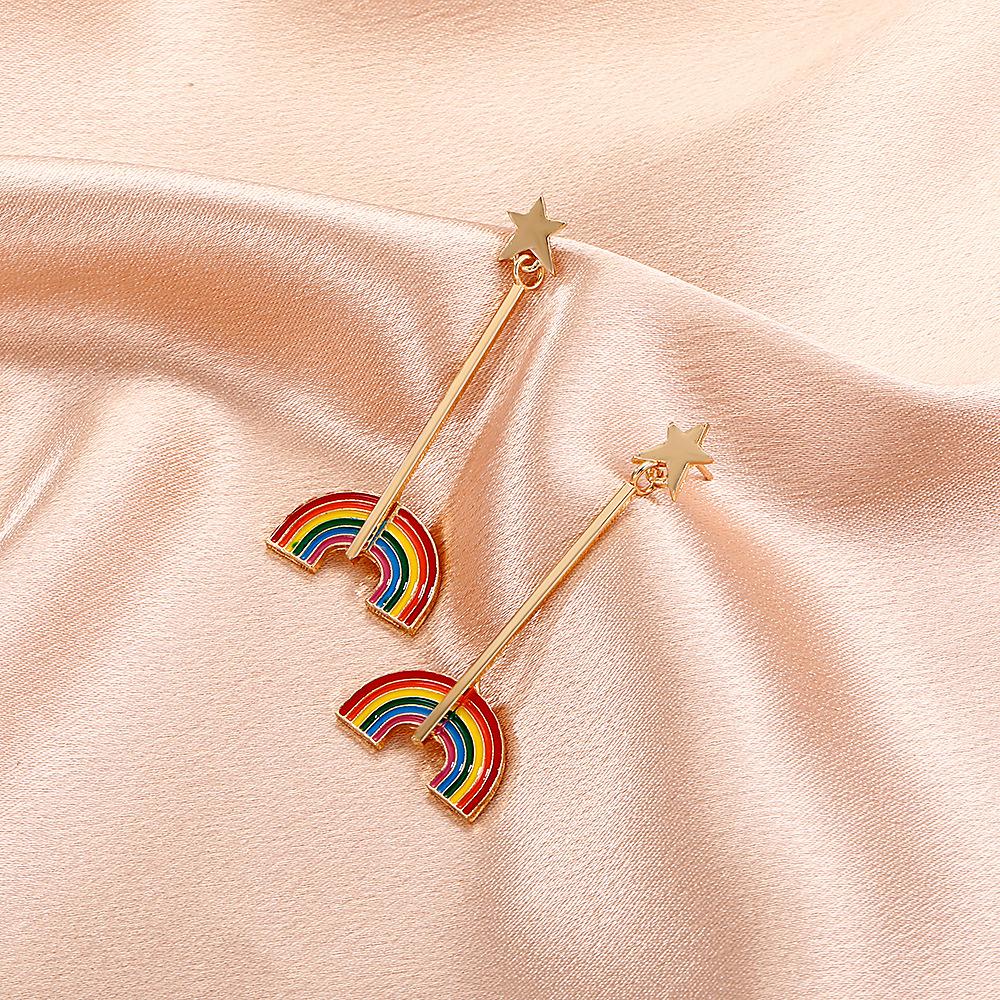 Fashion personality geometric earrings retro temperament metal rainbow earrings ins simple trendy long earrings