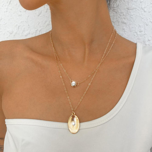 N921 Simple Thin Chain Double Layer Necklace Geometric Micro-inlaid Niche Necklace French Stacked Necklace