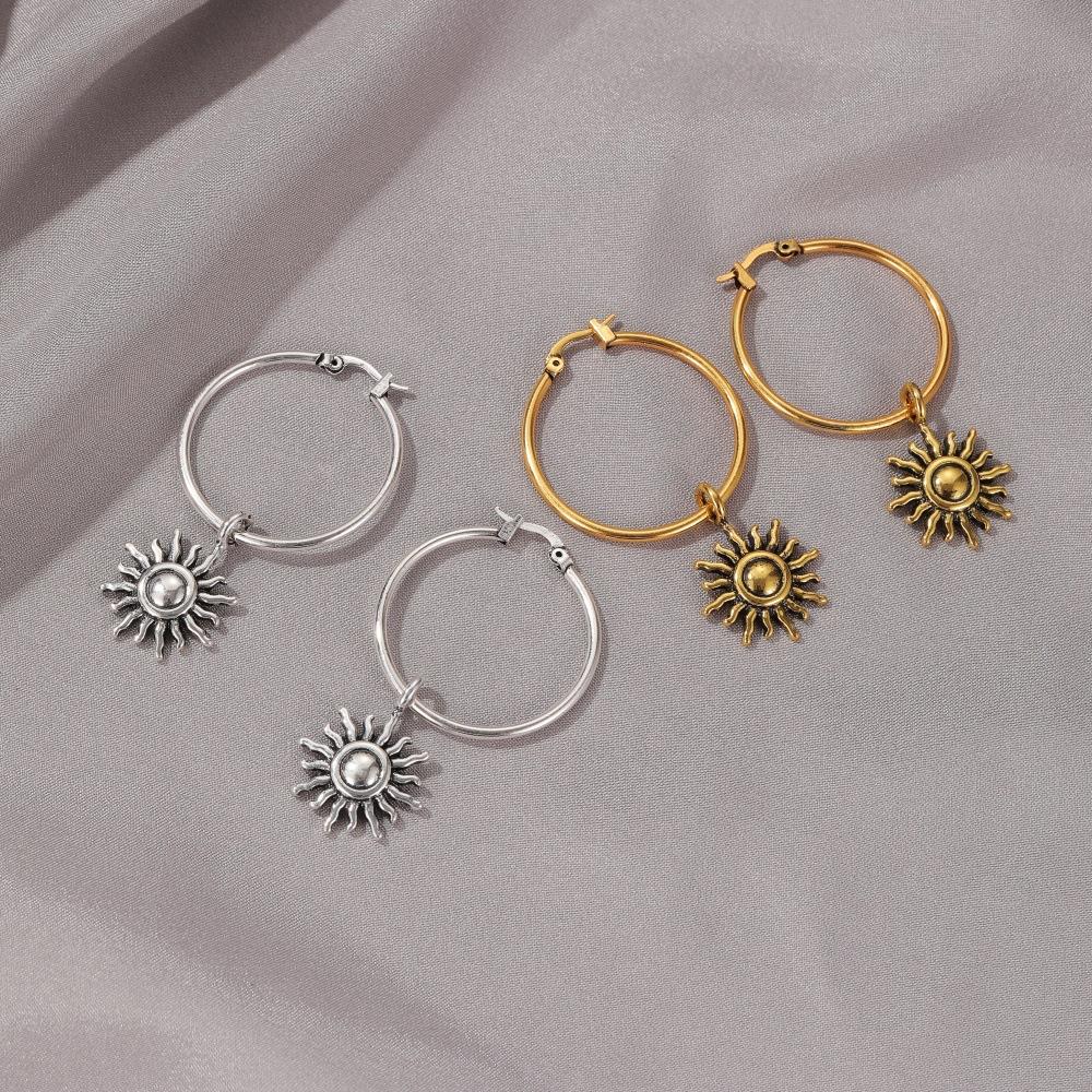 Retro Sun Earrings Frosty Simple Short Sun Flower Earrings Ornaments