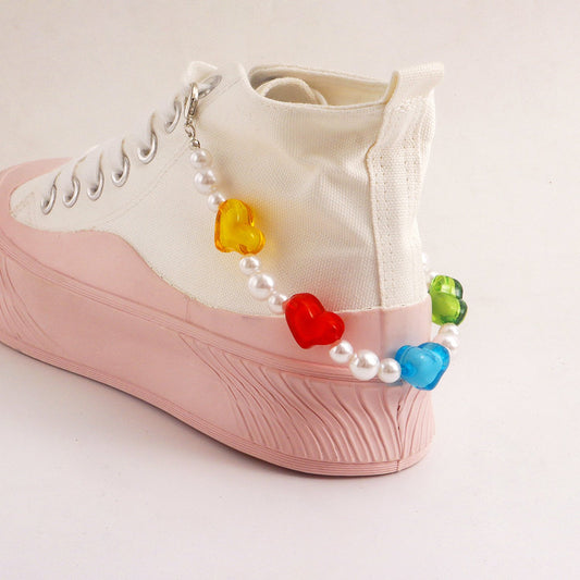 Jewelry ins color exaggerated geometric peach heart shoe chain foot decoration female ethnic imitation pearl shoe decoration