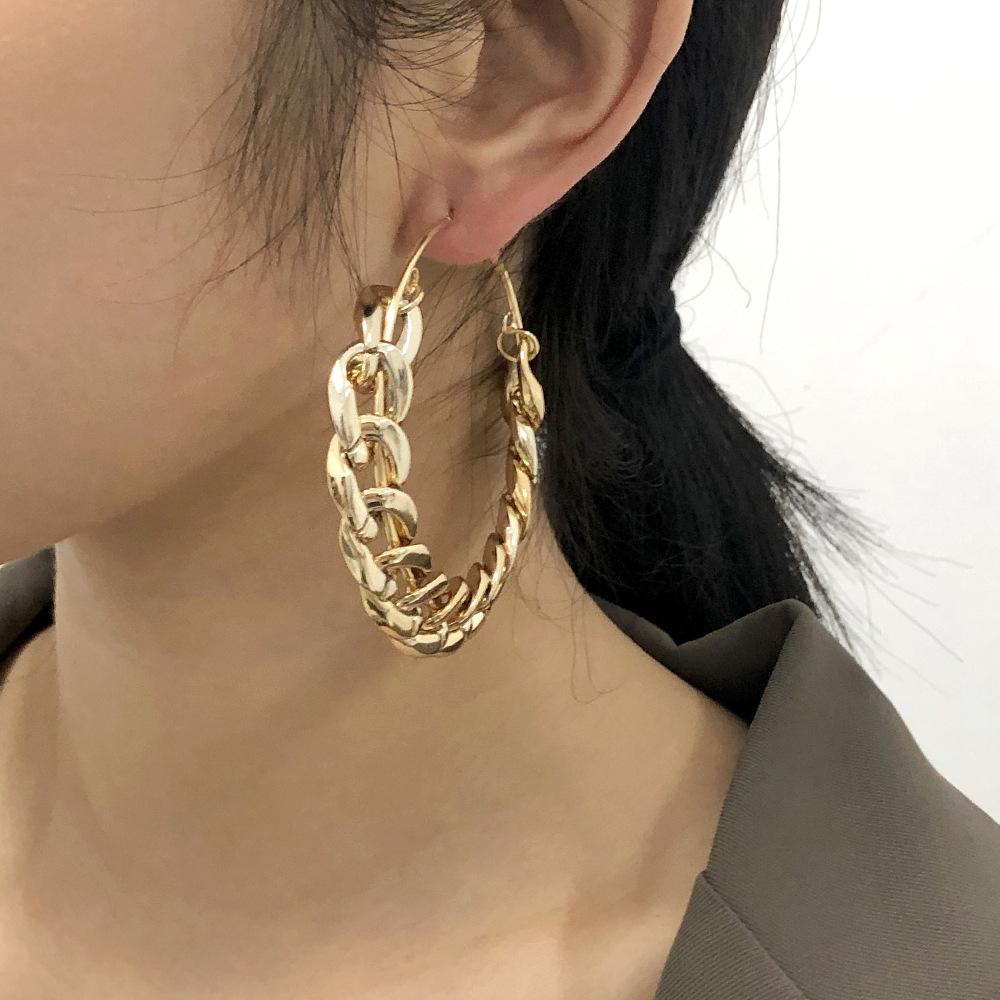 E8942 Exaggerated Creative Earrings Female Personality Punk Big Circle Earrings Thick Chain Earrings