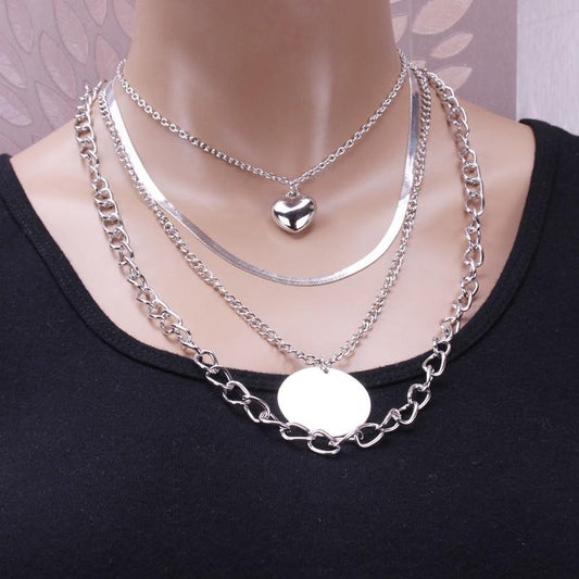 Jewelry Exaggerated Elegant Peach Heart Necklace Popular Disc Multi-layer Separable Necklace Set Chain