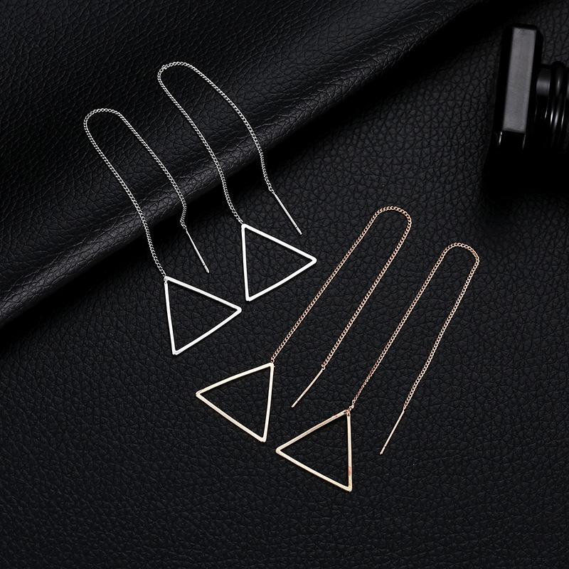 Creative Tassel Geometric Long Stud Earrings Female Fashion Simple Love Triangle Hexagonal Ear Wire