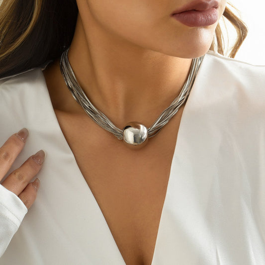 Jewelry Exaggerated Punk Multi-layer Chain Stacked Necklace Temperament Niche Geometric Ball Personality Necklace