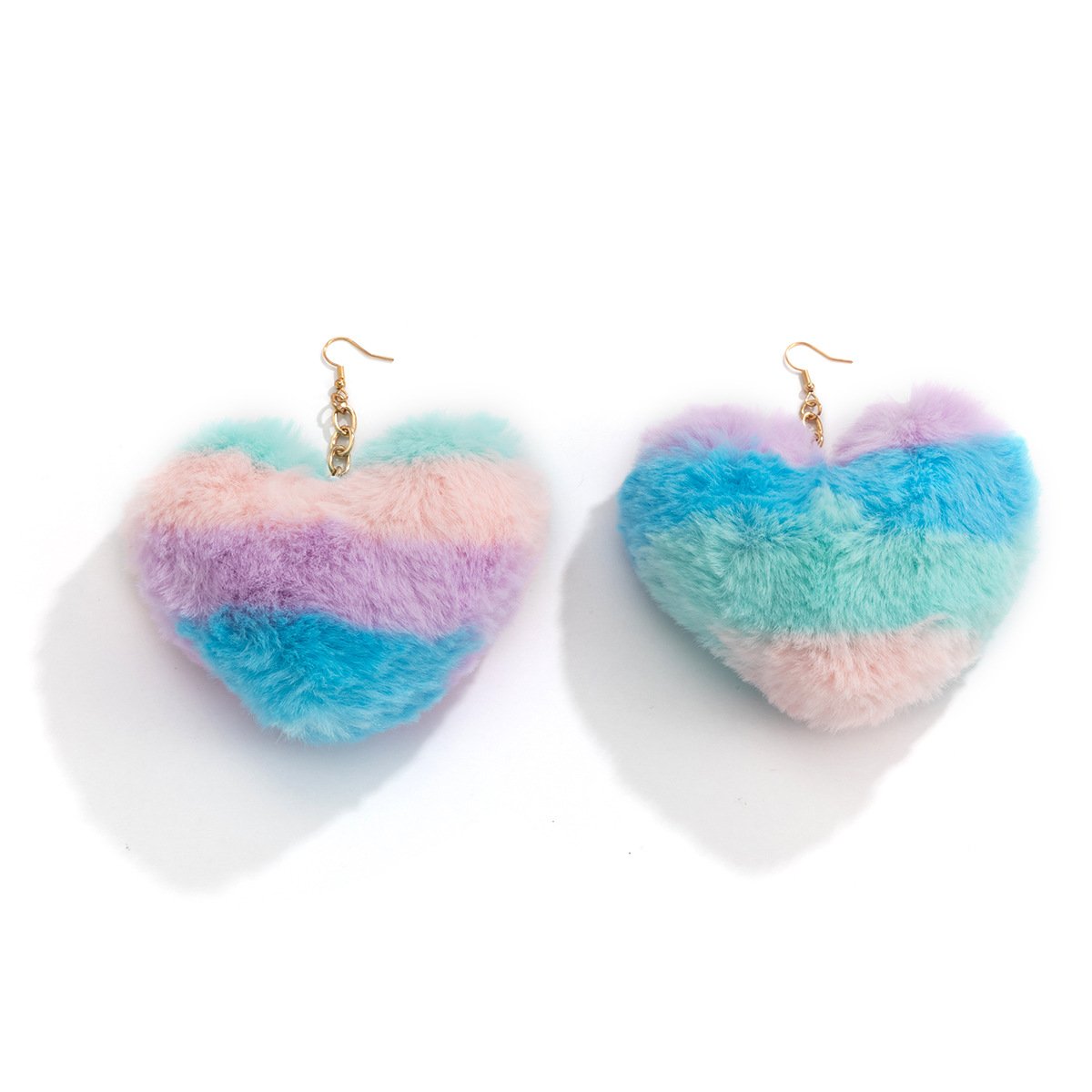 Jewelry Creative Rainbow Color Plush Peach Heart Earrings Female Exaggerated Fashion Imitation Rabbit Fur Heart Earrings