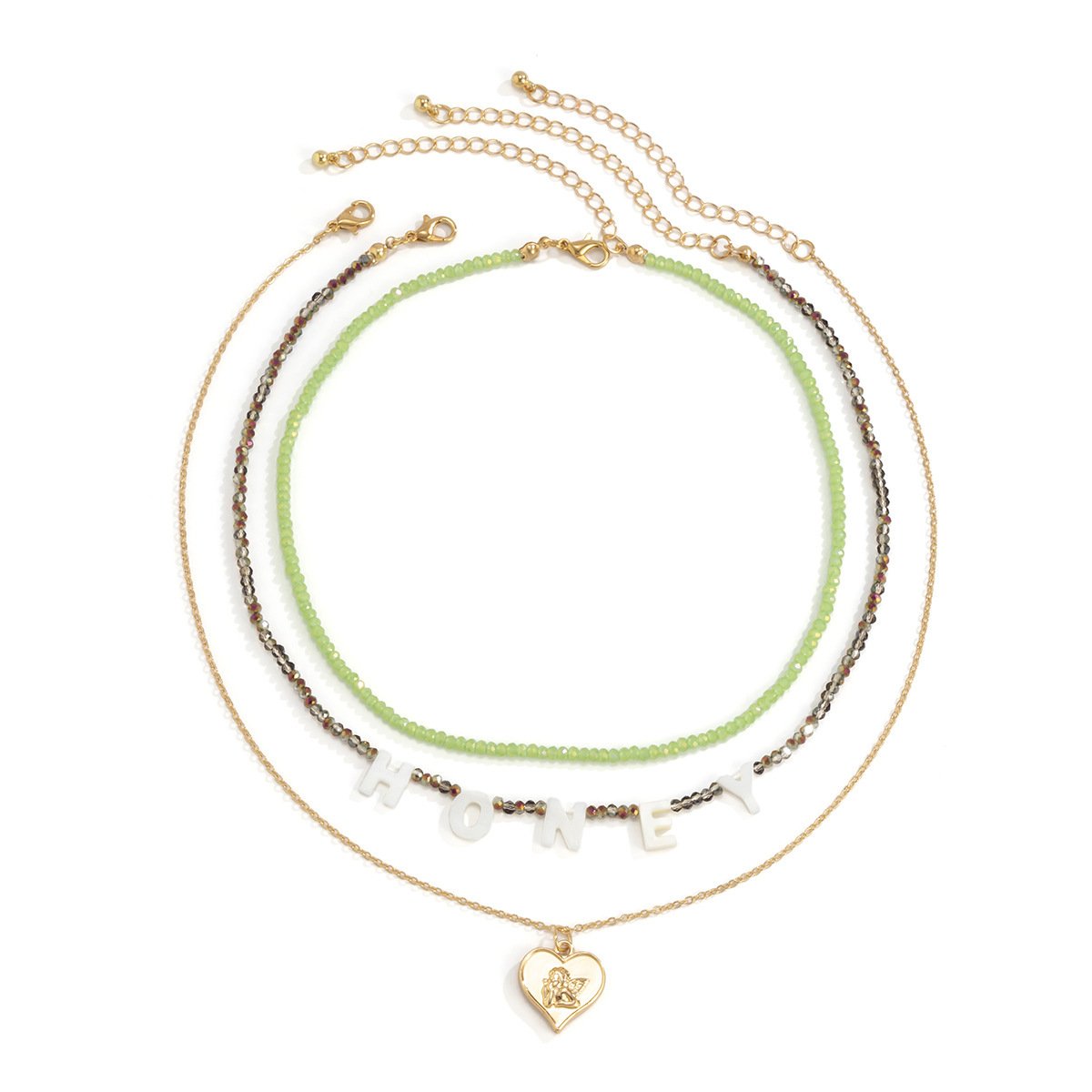 Retro Simple Rice Bead Letter Stacked Necklace Metal Heart Shaped Angel Portrait Clavicle Necklace Female