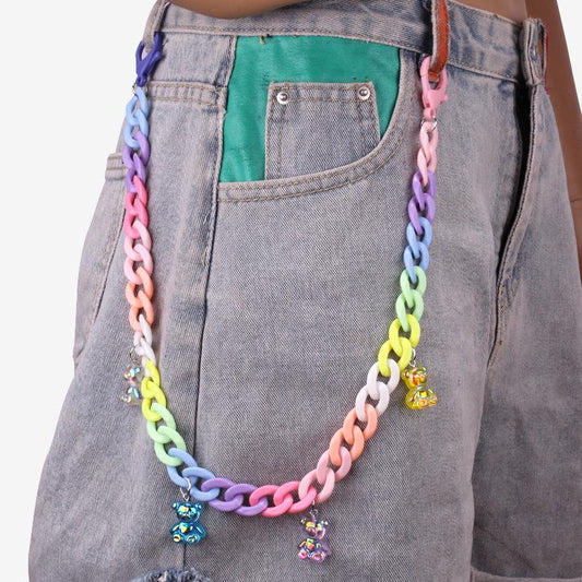 Candy-colored AB color bear waist chain street shooting hip-hop pants chain ornaments youth resin pants