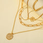 Fashion Metal Wheat Spike Flower Three Layer Necklace Retro Coin Pendant Trend Chain Clavicle Necklace