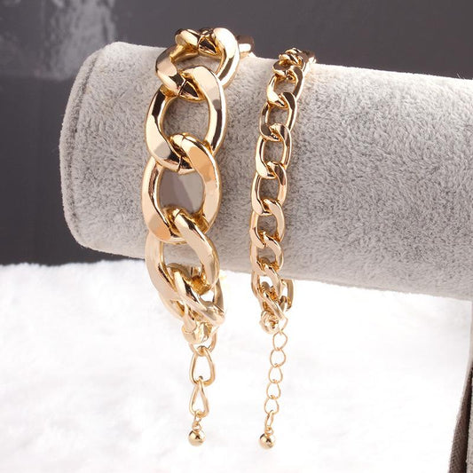 Trendy retro personality punk metal jewelry female mix and match thick chain suit bracelet