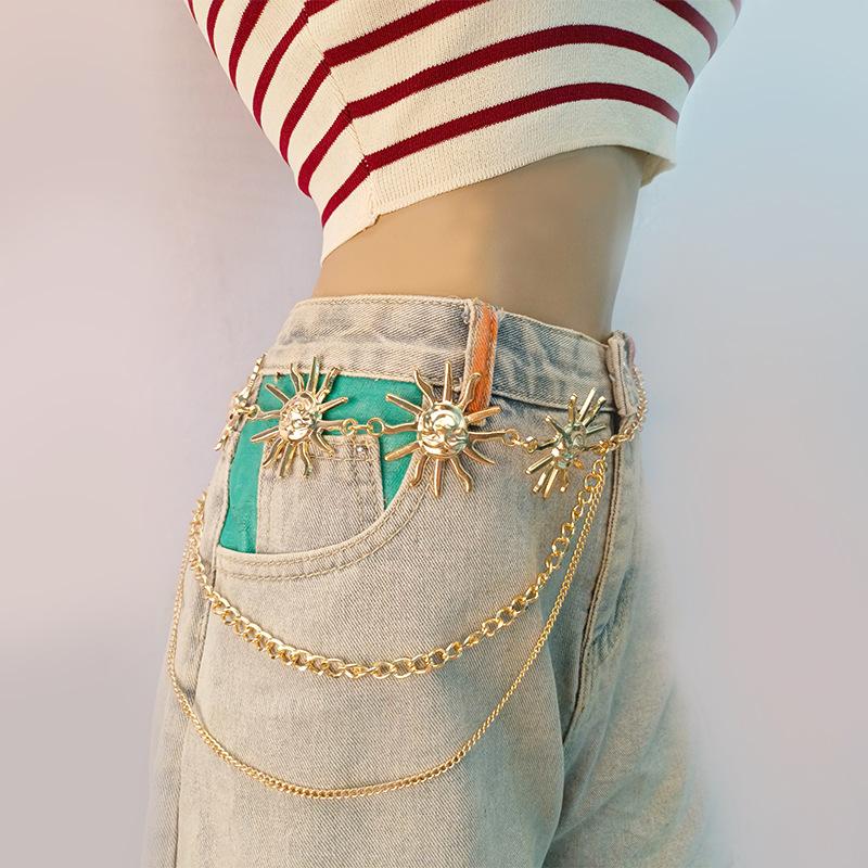 Atmospheric metal pendant waist chain female hot girl body chain smiling face sun buckle metal chain waist chain
