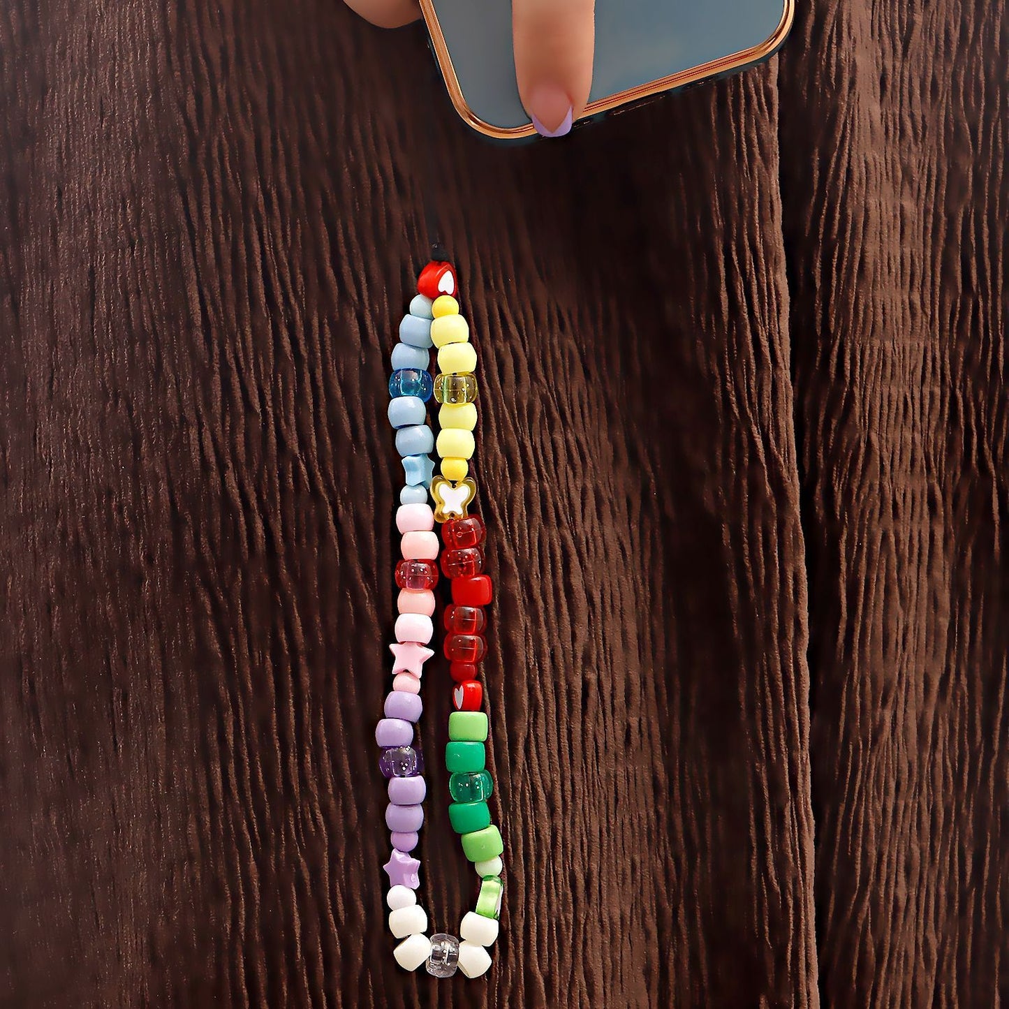 Explosive ins colorful beaded mobile phone chain ornaments love mobile phone lanyard beaded jewelry pendant female