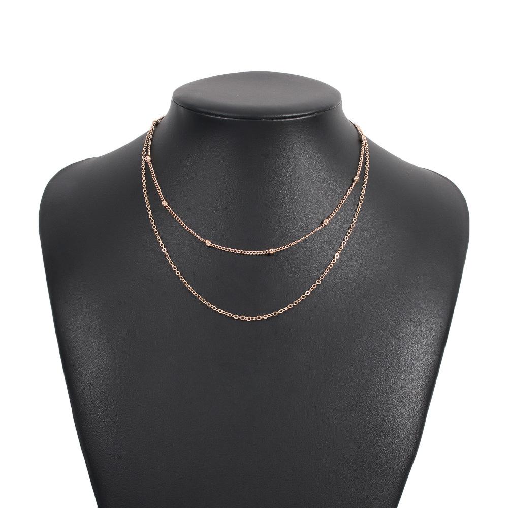 N8257 Necklace Retro Hong Kong Simple Double Layer Clavicle Chain Geometric Chain Bead Necklace