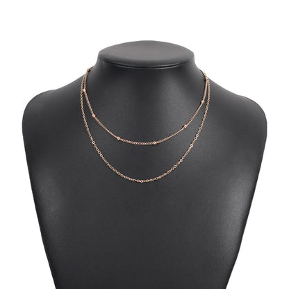 N8257 Necklace Retro Hong Kong Simple Double Layer Clavicle Chain Geometric Chain Bead Necklace