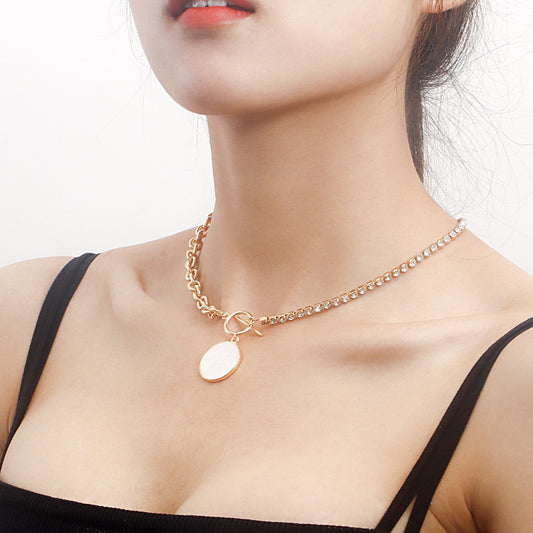 Jewelry stitching diamond claw chain mother-of-pearl pendant necklace female light luxury niche clavicle chain