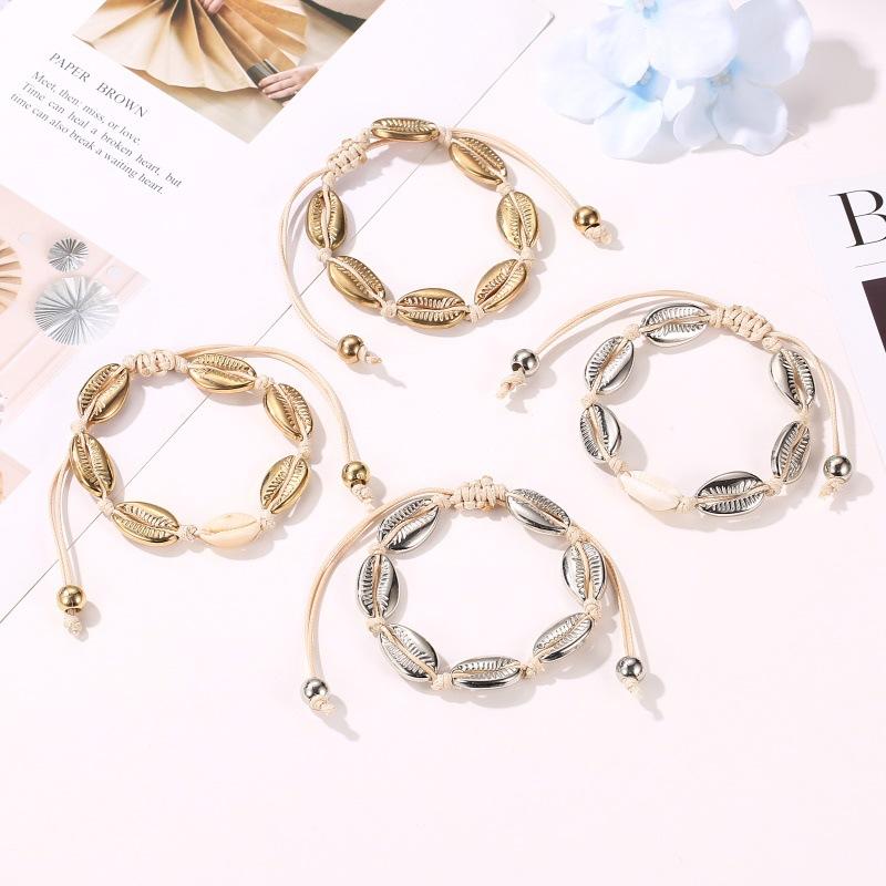 Fashion Braided Bracelet Adjustable Seashell Metal Knotted Bracelet Women Ocean Bracelet
