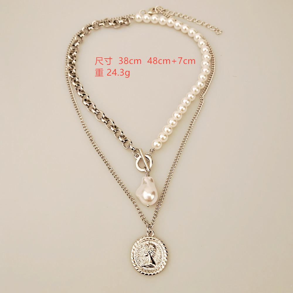 Jewelry special-shaped pearl Baroque pearl retro female image multi-layer OT buckle two-piece necklace