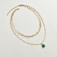 Fashion Vintage Double Layer Necklace Women Green Accessories Pendant Necklace Accessories