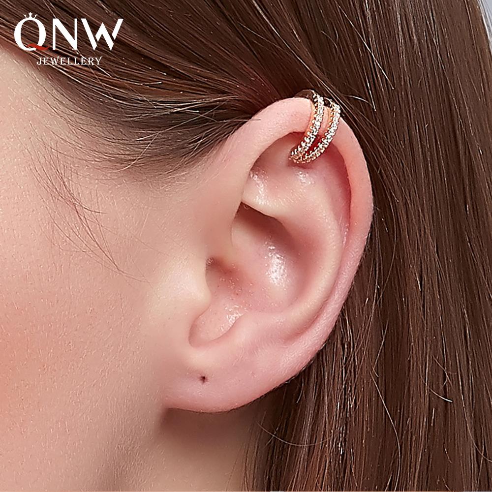 Double-layer full diamond ear clip personality temperament C-shaped ear bone clip fashion earrings simple no-hole earrings