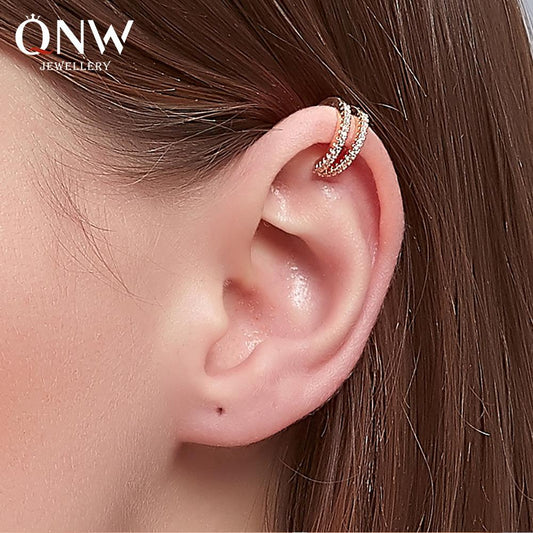 Double-layer full diamond ear clip personality temperament C-shaped ear bone clip fashion earrings simple no-hole earrings