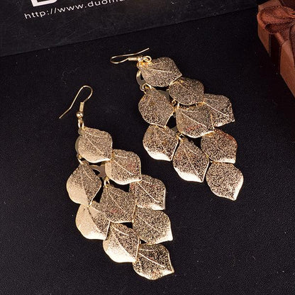 Fashion OL Multi-level Leaf Frosted Long Earrings Women's Versatile Earrings Direct Approval