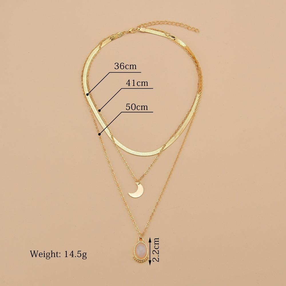 Simple Moon Water Drop Alloy Pendant Necklace Retro Fashion Snake Chain Multilayer Necklace Women's Accessories