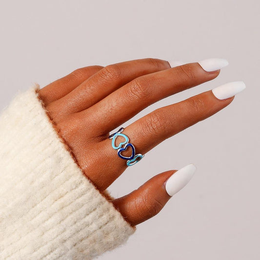 Ins light luxury niche all-match style color stainless steel love drop oil opening ring female personality fashion live mouth