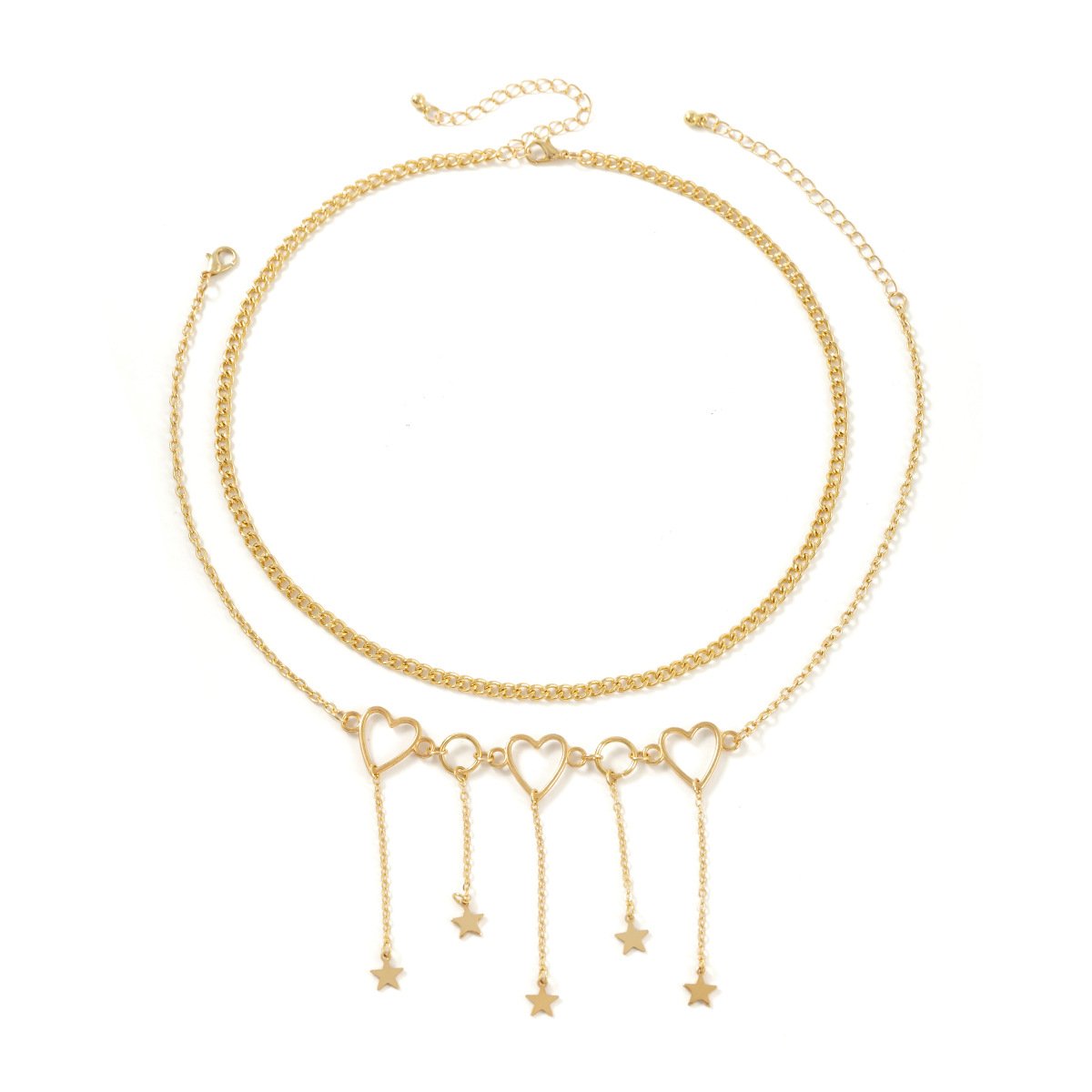 Jewelry Sweet Cool Metal Geometric Star Tassel Necklace Niche Design Retro Heart Necklace