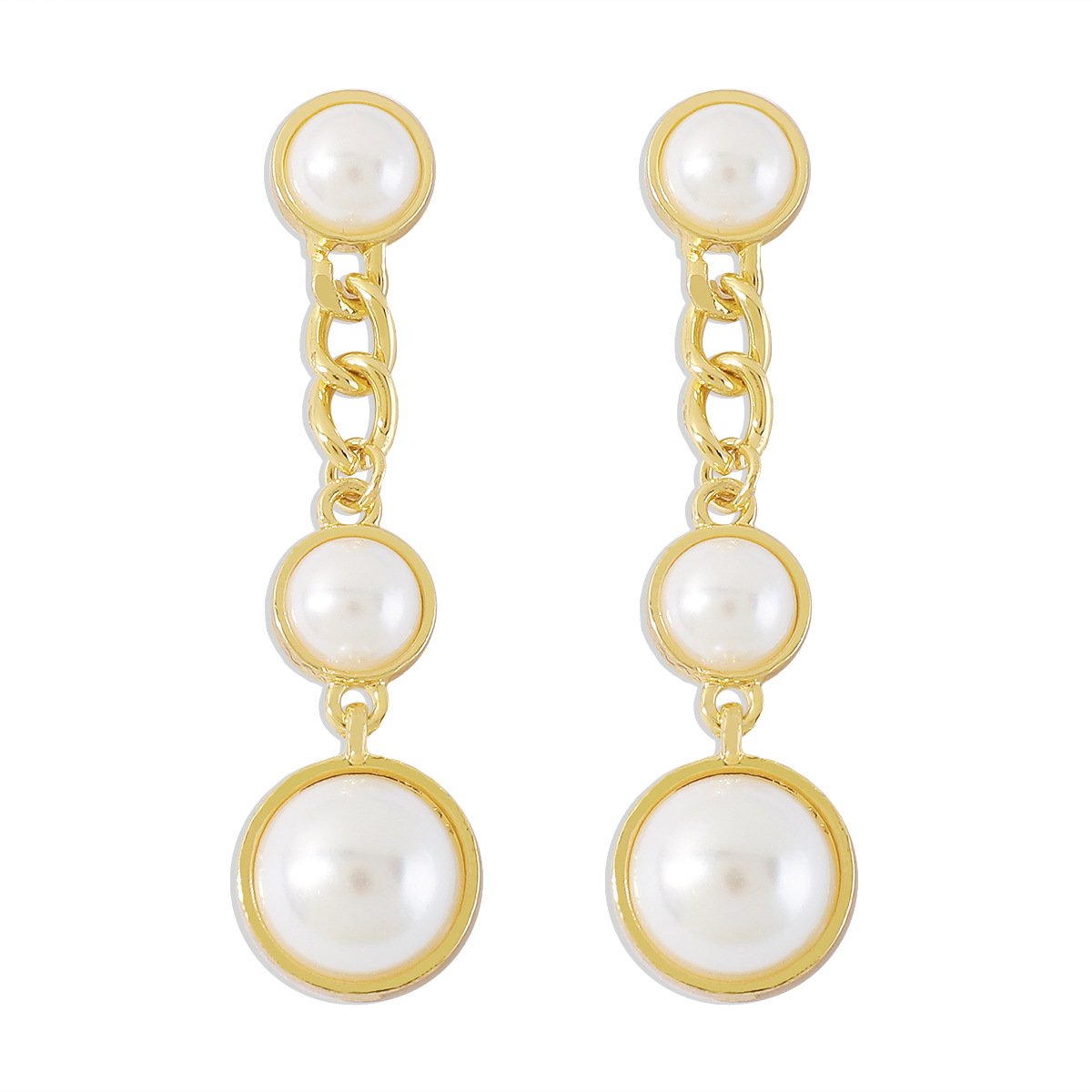 E1566 Retro Hong Kong Temperament Sweet Earrings Pearl Chain Personality Geometric Earrings Niche Atmospheric Earrings