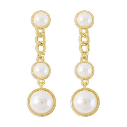 E1566 Retro Hong Kong Temperament Sweet Earrings Pearl Chain Personality Geometric Earrings Niche Atmospheric Earrings