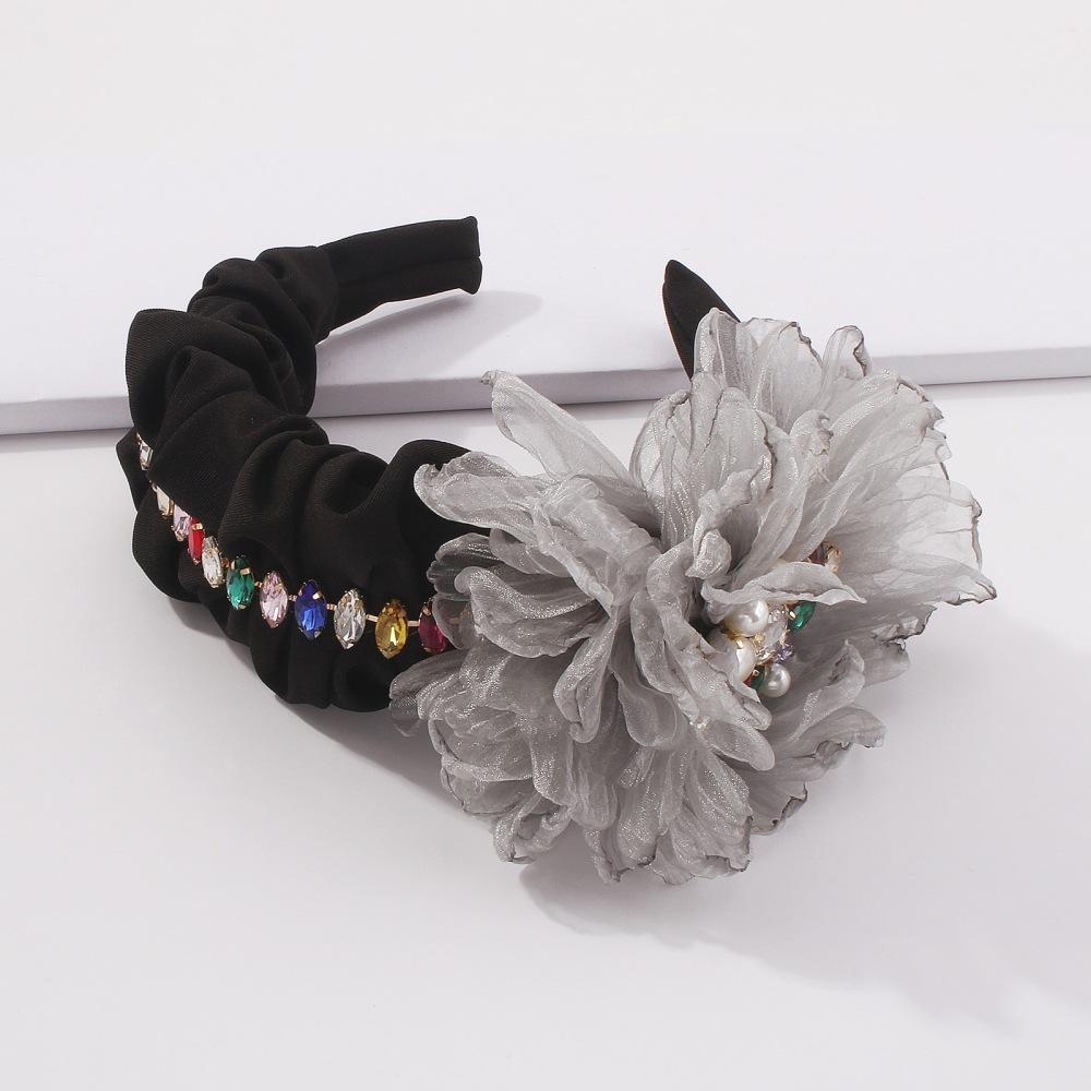 F3347 Popular court lady fabric headband imitation pearl flower ball exaggerated headband female