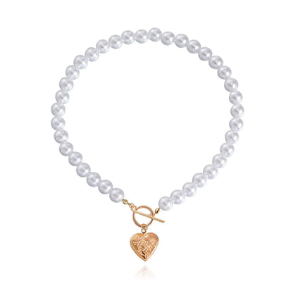 Jewelry Valentine's Day openable cover love simple OT buckle baroque pearl necklace female niche design sense