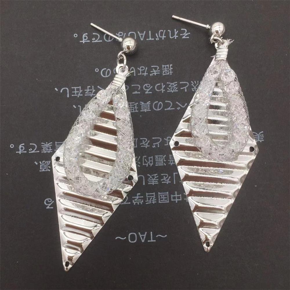 Horizontal rhombus sequin earrings silk mesh tube imitation zircon water drop earrings women's earrings popular jewelry night