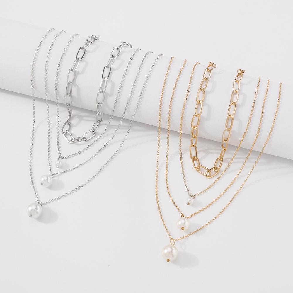 N8614 back decoration retro multi-layered temperament necklace imitation pearl chain niche exaggerated necklace