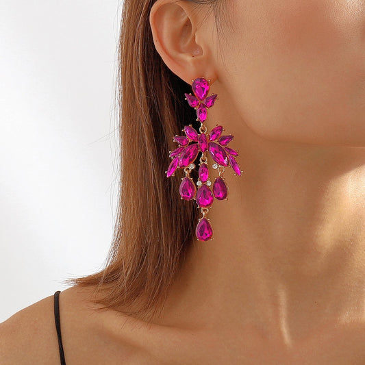 E1113 Exaggerated Geometric Color Diamond Personality Earrings Palace Long Elegant Vintage Flower Earrings