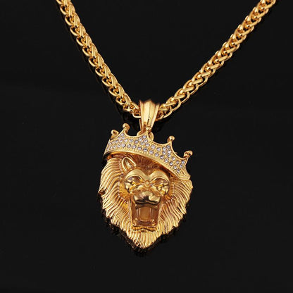 Diamond crown lion head hip hop luminous necklace men's unisex gold-plated hiphop luminous pendant