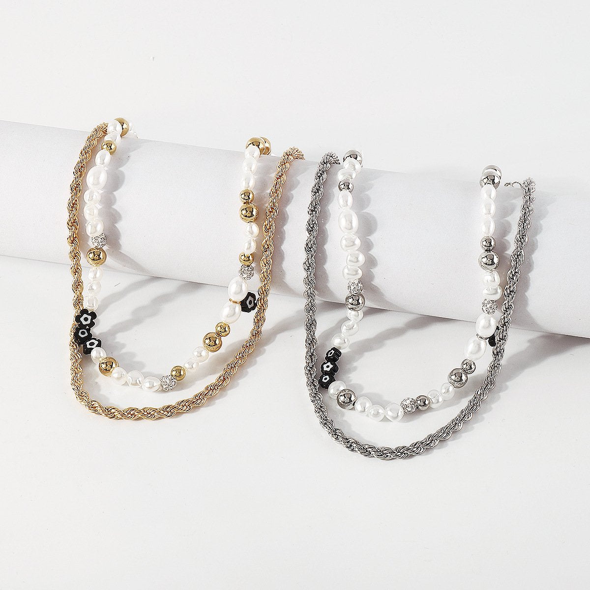 N1787 National Personality Double Fashion Necklace CCB Beaded Twist Chain Necklace Small Fresh Flower Necklace