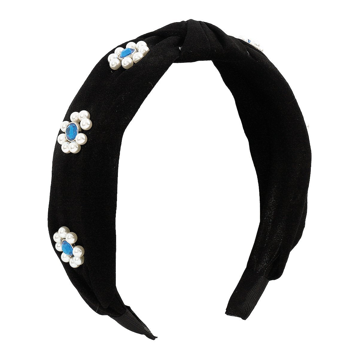 F4525 rhinestone pure color temperament headband imitation pearl niche elegant wide-brimmed fabric knotted going out headband