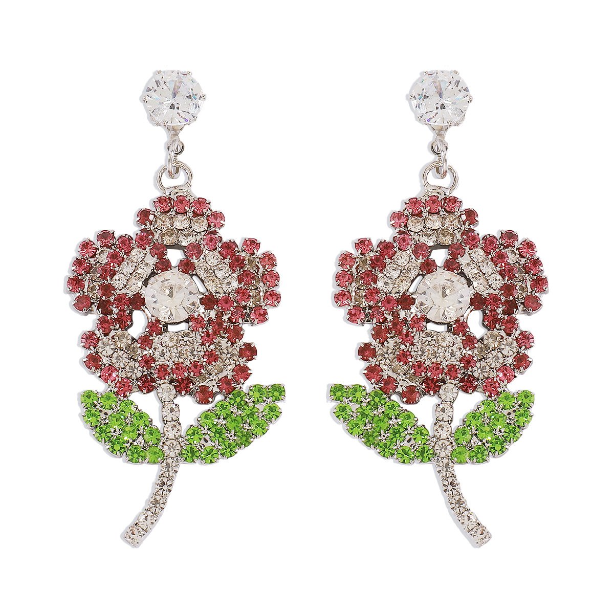 E1778 Exaggerated full diamond temperament flower earrings creative light luxury personality earrings dinner party earrings