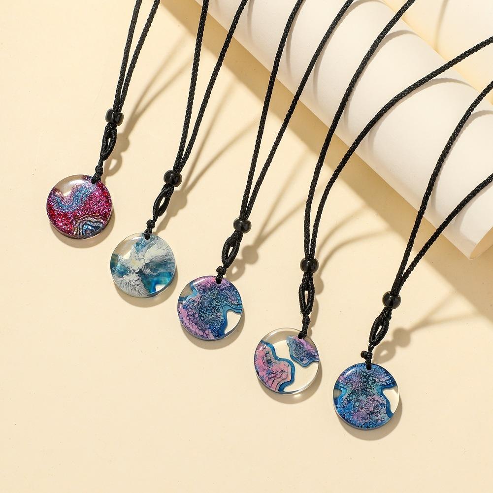 ETSY handmade creative terraced landscape round crystal pendant fashion island coral seascape resin necklace