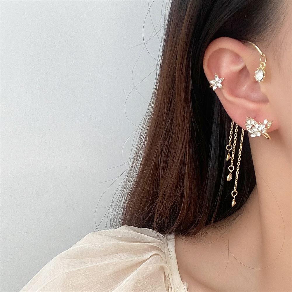 Super Fairy Zircon Star Tassel Earrings No Ear Piercing Niche Design Light Luxury Ear Bone Clip Fairy Ear Clip Earrings For Women