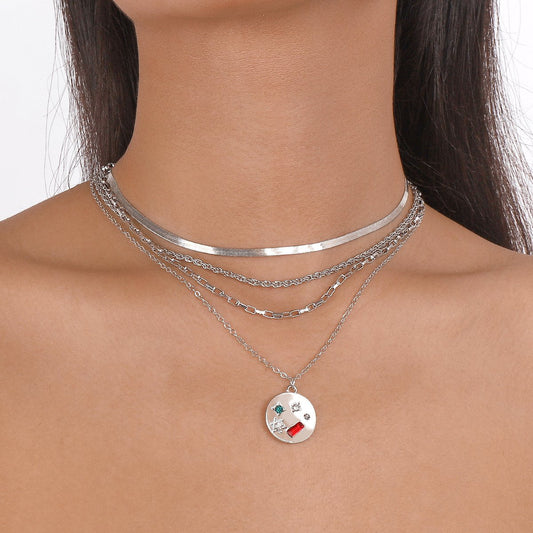 N1718 Multi-layered geometric disc necklace micro-inlaid personality fashion trendy cool street shooting necklace female